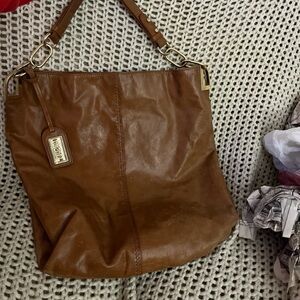 Badgley Mischka Tan Leather Shoulder Bag with Gold Hardware